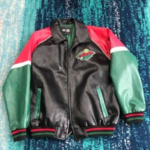 Minnesota Wild Hockey Bomber Jacket Large NHL MN Faux Leather G-III Sports